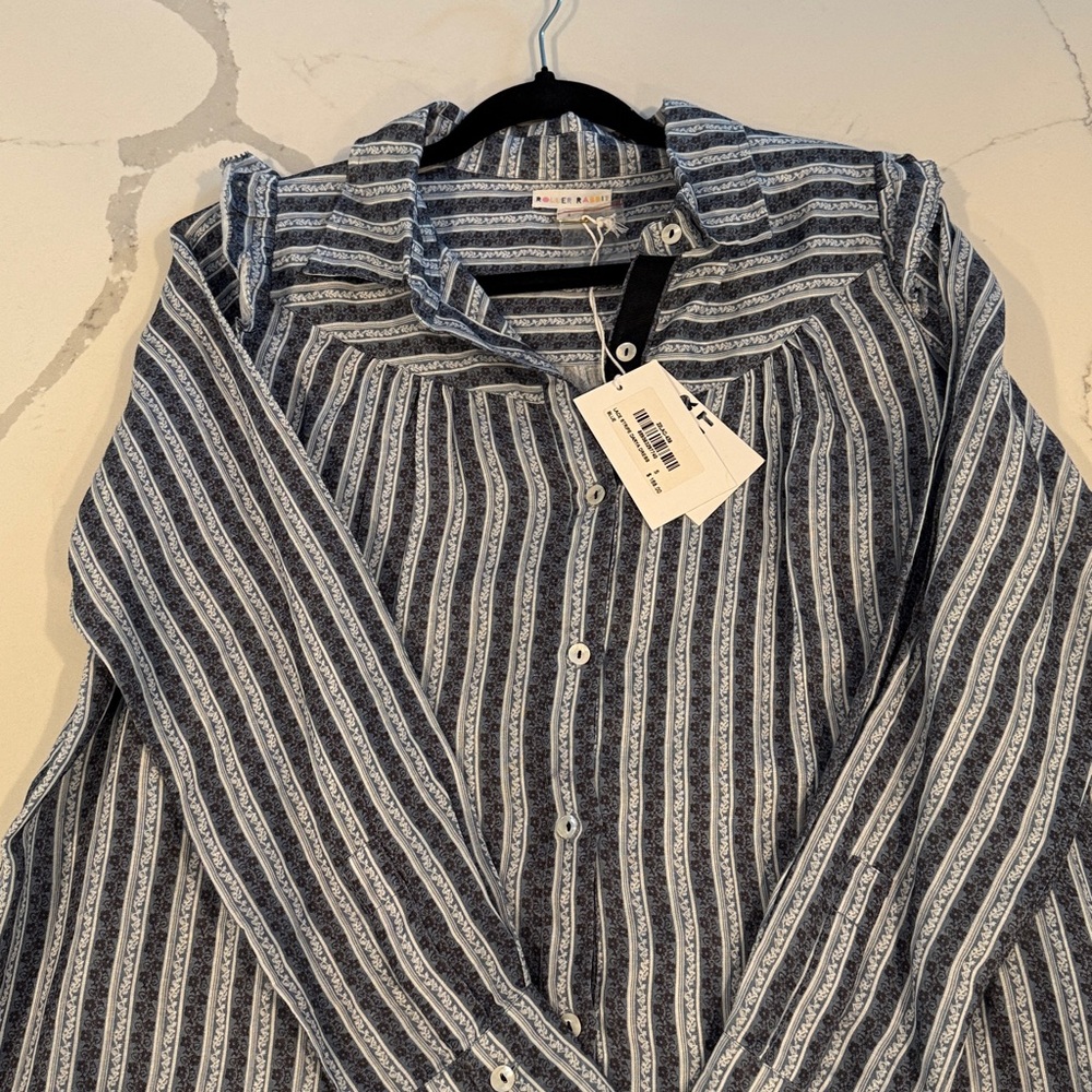 NWT Roller Rabbit Lace Stripe Darya Shirt Dress Ruffle - Small - Picture 3 of 10